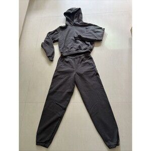 Skims Cotton Fleece Sweatpants & Hoodie Set Size XS Dark Gray Women's Sweats